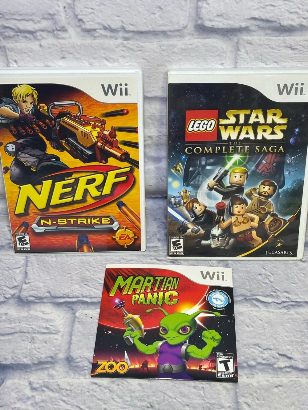 Lot of 3 Nintendo Wii Games Nerf N Strike Star Wars Martian Panic Manuals Cases